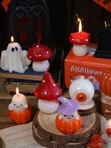 万圣节鬼魂蘑菇、眼球、鬼魂、南瓜蜡烛装饰可爱万圣节蜡烛礼品套装房间装饰餐桌派对卧室家居装饰万圣节装饰秋季装饰秋季装饰 - 彩色 - 查看 7