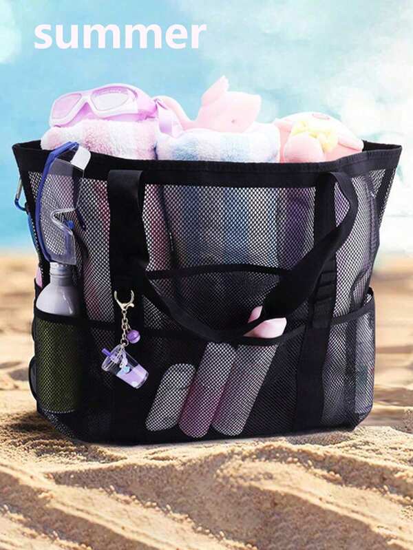 Large Capacity Waterproof Beach Bag, Lightweight Collapsible Beach Bag, Portable Travel Bag, Mesh Beach Bag Swim Tote Bag, Multifunctional Shoulder Shopping Bag Handheld Beach Mesh Hollow Out Bag Hollow Bag, Summer Beach Toy Storage Bag, Bath Swimming Large Capacity Storage Bags, Bathroom Bag & Shoulder Handbag For Travel Vacation Beach Cruise Essentials