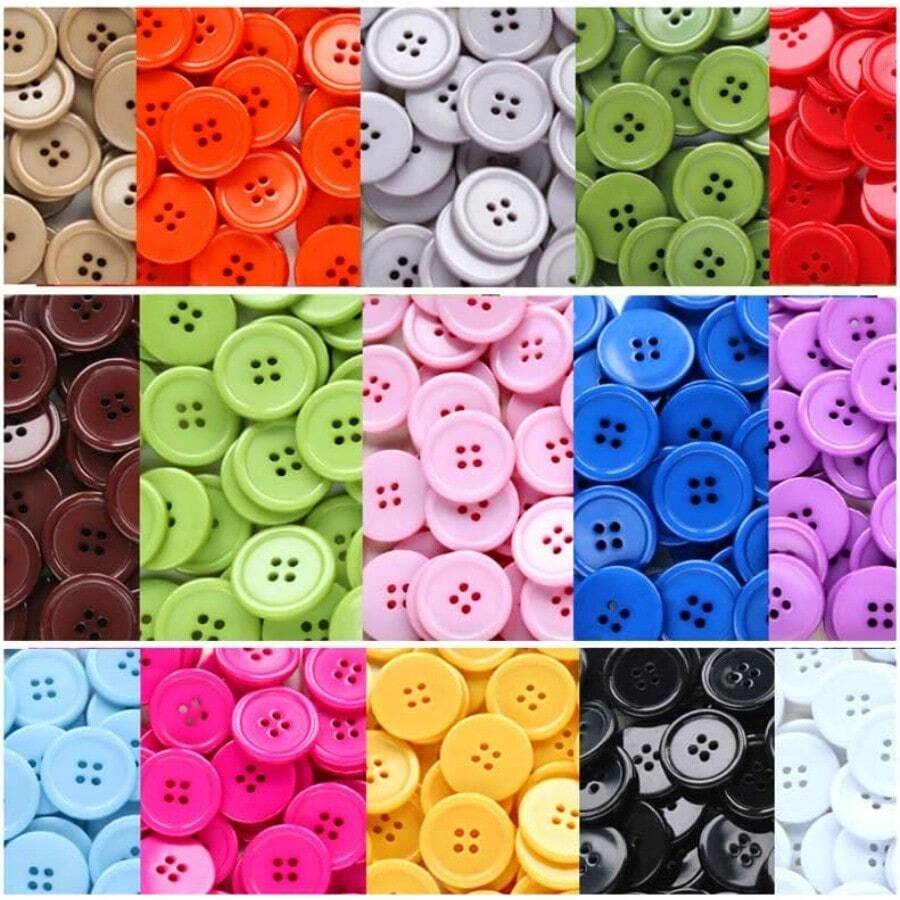 1 Inch (25mm) 15 Colors Assorted Buttons Sewing Flatback Button Multicolors Pack Of 90 With Box (Each Color 6 Pcs) - Multicolored - View 1