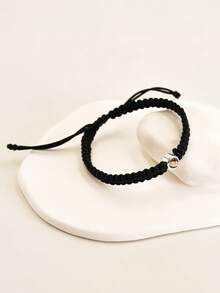 1pc Customized Black & White Braided Couple Bracelet | 4-Color Bead Customized Photo Projection Bracelet | Personalized Photo Couple Bracelet | Valentine's Day Photo Customized Memorial Gift | Gift For Girlfriend | Personalized Jewelry | Anniversary Gift | Wedding Anniversary Gift | Custom Color Photo Bracelet - vòng đeo tay chiếu - Xem 5