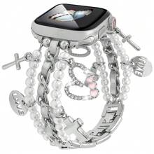 1pc Women's Fashionable Bohemian Style Smart Watch Band Strap With Heart, Cross, Love, Eiffel Tower Elements, Compatible With Apple Watch 38/40/41/42/44/45/49mm