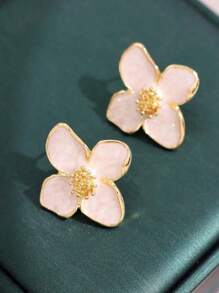 1 Pair Of Fashionable Hibiscus French Retro Hong Kong Style Glazed Red Flower Earrings, Versatile Flower Earring Accessories, Flower Earrings, Women's Daily Accessories For Valentine's Day