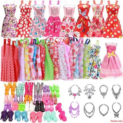 "26-Piece Doll Clothes & Accessories Set - Stylish Outfits For 11.5 Inch Dolls | Includes 10 Camisole Skirts, 10 Pairs Of Shoes, 6 Necklaces | Doll Dress-Up Toys For Girls | Ideal Holiday Gift For Christmas, Halloween"