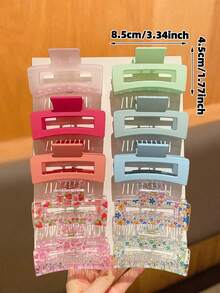 10pcs Women's Colorful, Soft & Slouchy, Minimalist Versatile Solid Square Hair Clips, Suitable For Daily Wear And Parties, Recommended As Gift Hair Accessories Vacay Beach Claw Clips - Multicolor - View 6