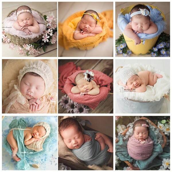 Infant And Toddler Photography Props Multi-Color Wrapped Full Moon 100 Days Baby Photography Studio Accessories Solid Color Wrapping Headscarf Swaddling Scarf Newborn Commemorative Gift