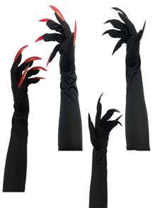 1 Pair Halloween Cosplay Witch Long Fingernail Gloves, Horror Decor Props Costume Accessories