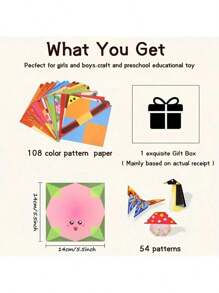 108-kolorowy kreatywny zestaw origami – 54 wyjątkowe wzory, idealny do majsterkowania i zajęć edukacyjnych, idealny do projektów klasowych i jako upominki na przyjęcia, poprawia koncentrację i skupienie, świetny prezent urodzinowy dla dzieci, prezenty na powrót do szkoły dla chłopców i dziewcząt