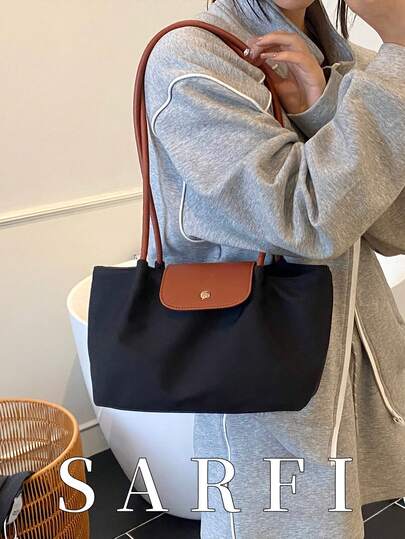 极简风简约装饰设计女士单肩包，高档纽扣装饰休闲手提包，时尚褶皱设计轻便收纳通勤包，适合大学生日常出行轻便收纳单肩包