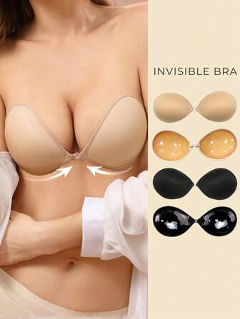 1 双女士隐形聚拢自粘式胸罩 - 隐形无肩带自粘式胸罩，可重复使用，非常适合婚纱、抹胸和露背连衣裙