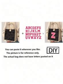 1 件毛巾刺绣首字母图案手提包，花卉印花亚麻手提包，小号花卉亚麻纽扣装饰手提包，简约大容量手提包，便携休闲收纳手提包，多功能购物袋，新设计，大容量，购物的理想选择，单肩包，手提包，午餐包，午餐盒，斜挎包