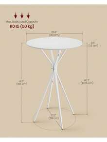 Bar Table, Round Cocktail Table, High Pub Table, 60 X 60 X 105 Cm, Metal Frame, Kitchen, Home Bar, Living Room, Modern Style, Cloud White And Matte White - White - View 6
