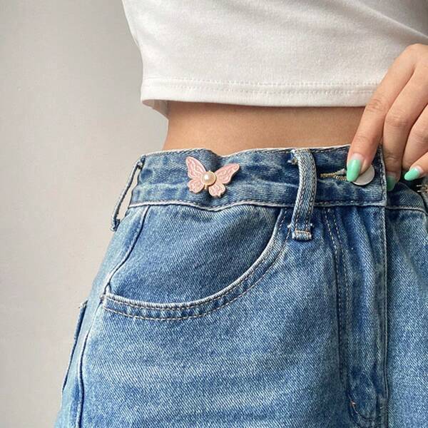 1PC, Light Luxury And Fashionable Butterfly Waist Elastic Fixed Button Waistband Adjustable Size Pearl Fresh And Sweet Ladies' Waist Accessory Belt Accessory Lazy Waist-Cinching Magic Tool Belt Ladies' Accessory Waist Decoration, Suitable For Jeans, Skirts, Dresses Belt Belts For Women Waist Chain Skirts Corset Accessories Women Western Belt Chain Belt