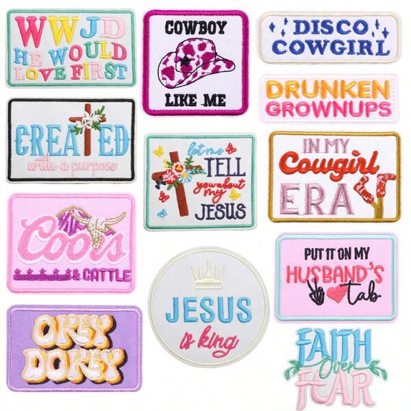 Süße, lustige Aufbügel-Aufnäher mit Stickerei, Glaubens-Patch, Western-Cowboy-Cowgirl-Einnäher, Bügel-/Nähstick-Annäher für Truck-Hut, Rucksack und Kleidung, DIY-Dekoration