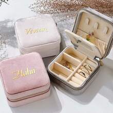 Personalized Items Velvet Jewelry Box Customizable Things Plush Zipper Custom Necklace Ring Organizer Travel Essentials Thoughtful Christmas Gift - Multicolor - View 4