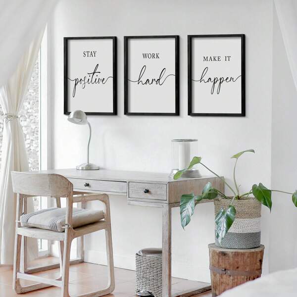 3Pcs Set Framed Motivational Wall Art 11"X14" - Inspirational Wooden Office & Bedroom Decor For Men, Positive Work Hard Quote Picture Poster For Home & Living Room Wall Decor.