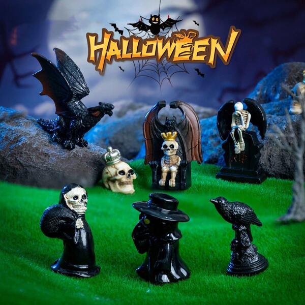 1 stuk Halloween skelet- en vleermuisfiguurdecoratie, 2025 nieuw miniatuurornament, microlandschapsdecoratie