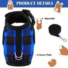 Verstellbares kariertes Geschirr- und Leinensatz, geeignet für kleine Haustiere - Meerschweinchen, Frettchen, Eichhörnchen usw. Keine Zugweste - Nur Handwäsche, Hamster