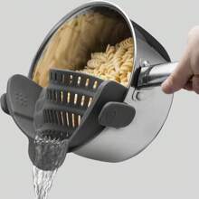 Colador de pasta con olla de silicona lateral, 1 pieza Adjustable Clip de Silicone en colador de cocina, utensilios de cocción esenciales para el hogar, accesorios de la cocina y utensilios, herramientas de cocinar, artículos esenciales de dormitorio, novio, cocina
