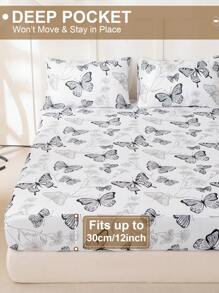 1 件蝴蝶印花床单、床上用品、床笠、床垫套、柔软舒适床上用品，适用于卧室床垫保护套床笠，可机洗