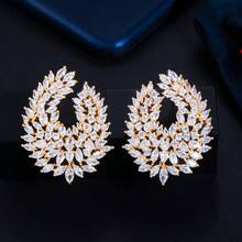 SEQUITO 2 Piezas Diseñadora Plateado Con Incrustaciones A Mano De Piedras De Circonita Cúbica Aaa Blancas Para Mujeres Joyería De Boda En Forma De Pendientes Grandes Simétricos Para Concurso De Belleza