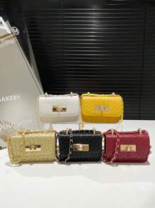 1 Stück vielseitiger, stilvoller, retromodischer Umhängetasche, kleine quadratische Tasche, Mini-Tasche, Modekette, Schultertasche, Umhängetasche, beliebte neue hochwertige Textur, Strass-Kette, Lippenstift-Schulter-Umhängetasche, Mini-Dopamin-Stil, einfarbige Handtasche, Umhängetasche