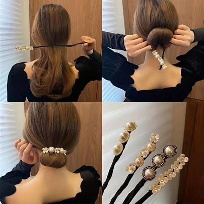 ルーズフラワーヘアクリップ、ヴィンテージパール エレガントお団子ヘアアクセサリー、滑り止め半球ヘアクリップ、エレガントパールヘアカーラー、パール装飾ヘアバンド - ファッションブレスレットとヘッドバンド、ティーンと大人に適しています、ファッショナブルなフ...