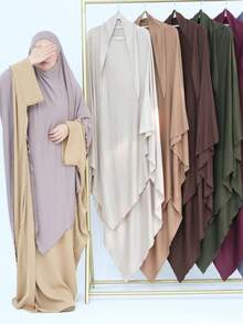 1 pieza Hiyab de jersey de unicolor oversize, conveniente para uso diario con abaya khimar, adecuado para todas las estaciones para vestir - Multicolor - Ver 2