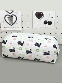 1Pc Floral Print Pencil Case, Back-To-School Stationery Organizer, Double-Sided Printed Pouch, Portable Multi-Functional Office & School Pencil Holder, Pencil Pouch, School Bag School Supplies, Back To School