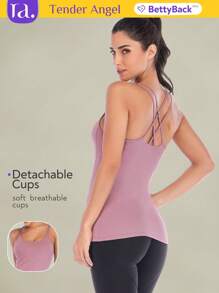 Tender Angel 新款女式长款瑜伽背心、健身衫、速干无袖露背健身服 - 紫色 - 查看 1