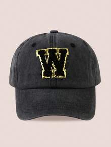 1pc Women/Men 26 Letter Baseball Cap, Washed Brim Sun Hat, Suitable For Outdoor Activities And Daily Wear, UV Protection - Black Gold Label-black Washed Cap - View 20