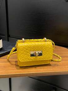 1 Stück vielseitiger, stilvoller, retromodischer Umhängetasche, kleine quadratische Tasche, Mini-Tasche, Modekette, Schultertasche, Umhängetasche, beliebte neue hochwertige Textur, Strass-Kette, Lippenstift-Schulter-Umhängetasche, Mini-Dopamin-Stil, einfarbige Handtasche, Umhängetasche