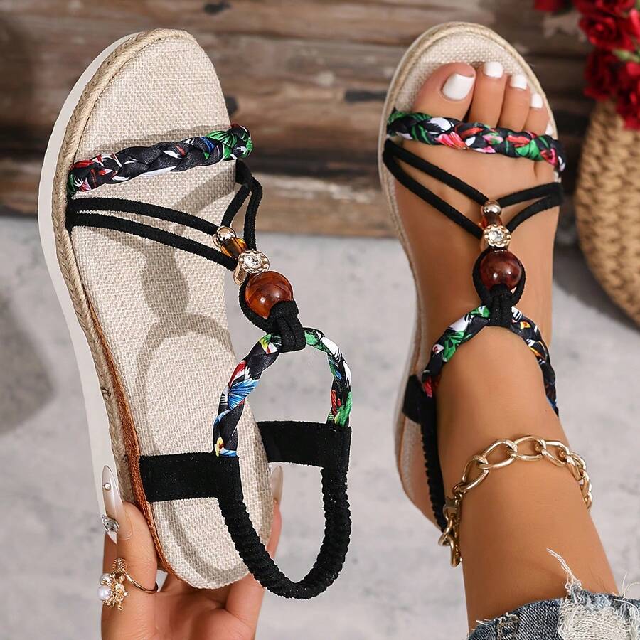 Summer Shoes For Women Covered,Rubber Women Casual Shoes,Flat Shoes For Women,2025 New Beach Shoes, Suitable For Outdoor Travel,Sandalias De Mujer - màu đen - Xem 1