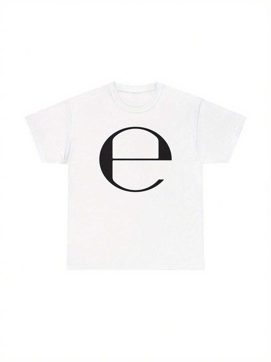 Ecco2K Drain Gang Bladee Yung Lean Sadboys Y2K Graphic T-Shirt - White With Bold Black 'E' Print, Regular Fit Round Neck Casual Streetwear, Machine Washable All-Season Men's Fashion, Casual Attire,  Streetwear, Breathable Fabric, Streetwear Top, Streetwear Lovers - 白色 - 查看 1
