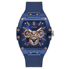 Guess 男士 Tonneau 多功能石英表 GW0203G7 蓝色镂空表盘和弹性表带休闲手表适合日常商务聚会佩戴，是送给父亲男友的生日礼物 - 藍色 - 查看 1