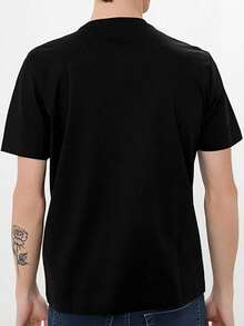 Fashion Text Graphics Printed Premium Cotton T-Shirts Men Summer Short Sleeve Tees Casual Tops - Black - View 2