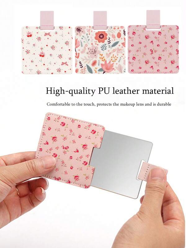 1/3 piezas Espejo cosmético portátil de viaje para mujeres, con estuche de almacenamiento, espejo de bolsillo impreso, se puede usar como paleta, espejo de mano multifunción, múltiples patrones para elegir, regalo de cumpleaños para familiares y amigos, regalo de vacaciones