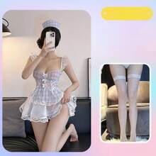 Sexy Temptation Strap Dress, Pure Desire Nurse Costume Lace Maid Outfit Cute Maid Uniform Sexy Lingerie - 甜美小女僕+白網襪 - 查看 3