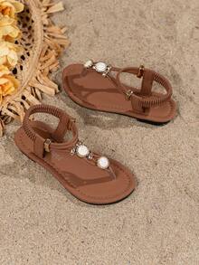 2025 New Bohemian Style Children Sandals, Bright Leather Sandals In Yellow And Pink, Fashion Design, Beach Sandals, Suitable For High School And College Students - Coffee Brown - View 3