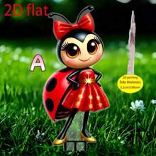 2D Ladybug Garden Stake | Outdoor Wedding Decor - Lawn Ornament, Bridal Shower Planter Sculpture, Red & Black Cartoon, All-Weather, No Electricity Required, European Garden Wedding Season Limited Edition
