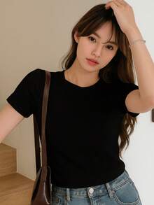 Women's Basic Baby Look T-Shirt, 100% Premium Cotton - Black - View 2