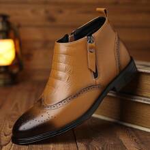Men's Classic Light Luxury Gentleman Brown  Ankle Boots, With Zippers On The Side, Comfortable And Durable, Must-Have Formal Shoes For Office Business, And Versatile Casual Shoes For Life Parties