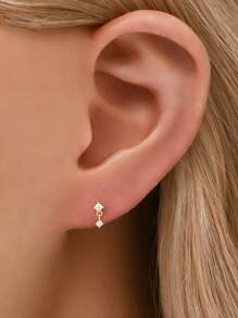 1 Piece Of Gold Mini Pendant Lip Stud Earring With Internal Thread | 925 Sterling Silver Hypoallergenic Earring | Cartilage/Auricle Flat Earring | Back Lip Stud | Unisex Everyday Wear (Sold Individually) - Multicolor - View 8