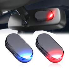 1 - Luz de advertencia para automóvil, LED rojo y azul, luces indicadoras solares, faros de coche disfrazados, señales luminosas inalámbricas azules/redondo Simulated, antirrobo, alarma y luces intermitentes