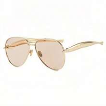 〖Summer Turn Up〗1 PCS Large Frame Double Beam Metal Fashion Glasses Toad Glasses Advanced Retro Personality Versatile Daily Wear Street Photography Vacation Travel Beach Accessories Gold Color