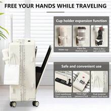 1pc Front Opening 20-Inch Carry-On Luggage With USB Port & Cup Holder & Phone Holder, Versatile Aluminum Framed Carry On Suitcase With Spinner Wheels And Laptop Compartment Pocket, High-Value Durable Hardside Luggage, Password Lock Trolley Case - 深灰色 - 查看 5