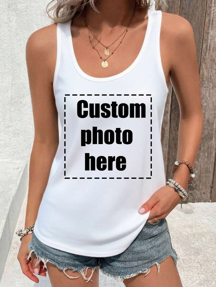 Customized Personalized Gifts, Single Ladies Customization, Add Your Own Text/Picture Design Your Own Personalized Print, As A Gift For Girlfriend, Couple Dating Shirt, White Summer, Gym Wear, Aesthetic Custom Top, Mother's Day Gift, Casual Everyday - White - View 1