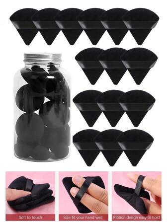 20pcs In A Can Black Triangle Shaped Powder Puff Set For Loose Powder, With Crystal Velvet Short Hair, Soft And Adhesive (20/10/5/1),Makeup,Cheap,Room Decor,Vanity,Travel,Bedroom,Makeup Accessories,Puff,Makeup Blender,Powder Puff,Makeup Sponge