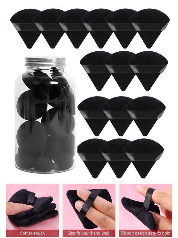 20pcs In A Can Black Triangle Shaped Powder Puff Set For Loose Powder, With Crystal Velvet Short Hair, Soft And Adhesive (20/10/5/1),Makeup,Cheap,Room Decor,Vanity,Travel,Bedroom,Makeup Accessories,Puff,Makeup Blender,Powder Puff,Makeup Sponge