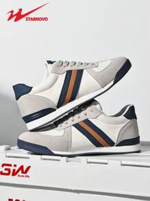 STARNOVO 男士运动鞋，男士系带 T 头休闲运动鞋，透气休闲运动鞋，简约时尚运动鞋，纯色低帮橡胶鞋情人节创意