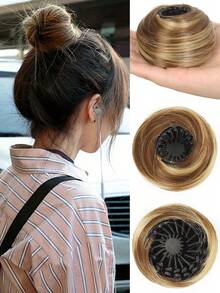 合成发髻 马尾辫 发髻 甜甜圈 接发 弹性松紧带 深棕色 女士